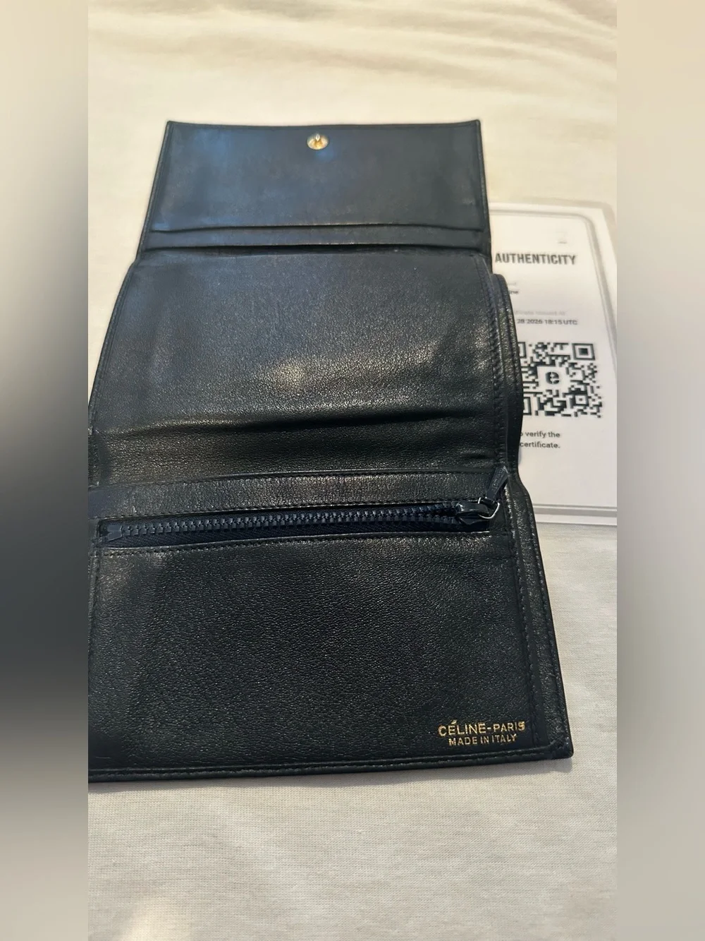 Celine Black Leather Compact Wallet with Gold Horsebit Hardware